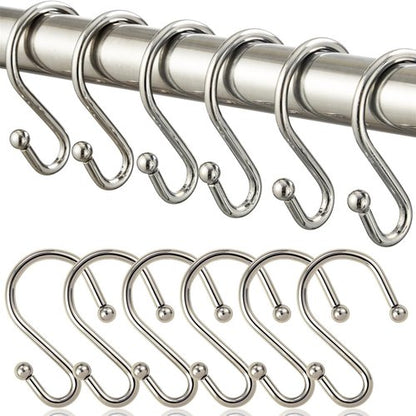 BellRhein Shower Curtain Hooks, Metal Shower Hooks for Shower Curtain Rod, Rust Proof Metal Shower Curtain Rings, S Hook Set of 12, Nickel.