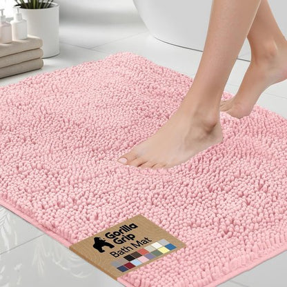 GORILLA GRIP Bath Rug Mat - Soft Absorbent Chenille | Quick Dry Microfiber, 60x24, Light Pink