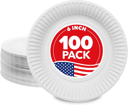 Stock Your Home 6-Inch Paper Plates - Uncoated Disposable Dessert Plates, White, 100 Count