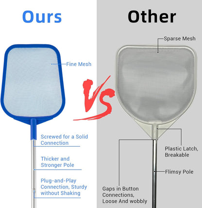 Pool Skimmer | Adjustable Telescopic Aluminum Pole (23''-60'') - Ultra Fine Mesh Net for Pools & Spas