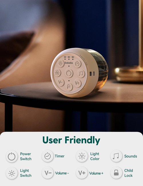 Babelio Pocket Glow White Noise Sound Machine - Upgraded 7 Color Night Lights, 20 Non-Looping Sounds, Timer & Memory Function, Portable for Adults & Babies, Black