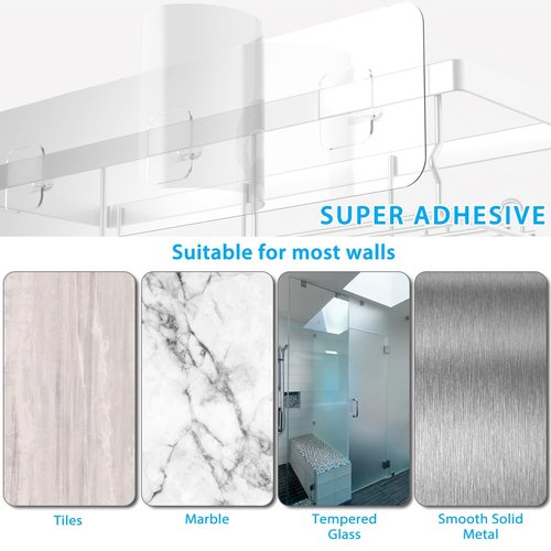 Moforoco 3-Pack Shower Caddy Basket Shelf with Soap Holder, No Drilling Traceless Adhesive Shower Wall Shelves, Rustproof White Bathroom Shower Storage Organizer