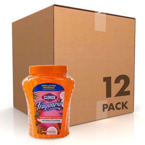 Clorox Fraganzia Crystal Beads Air Freshener, Long Lasting Room Deodorizer and Odor Eliminator Gel Beads to Freshen Home, Car, or Office, Island Escape Scent, 12 Fl Oz - 12 Pack