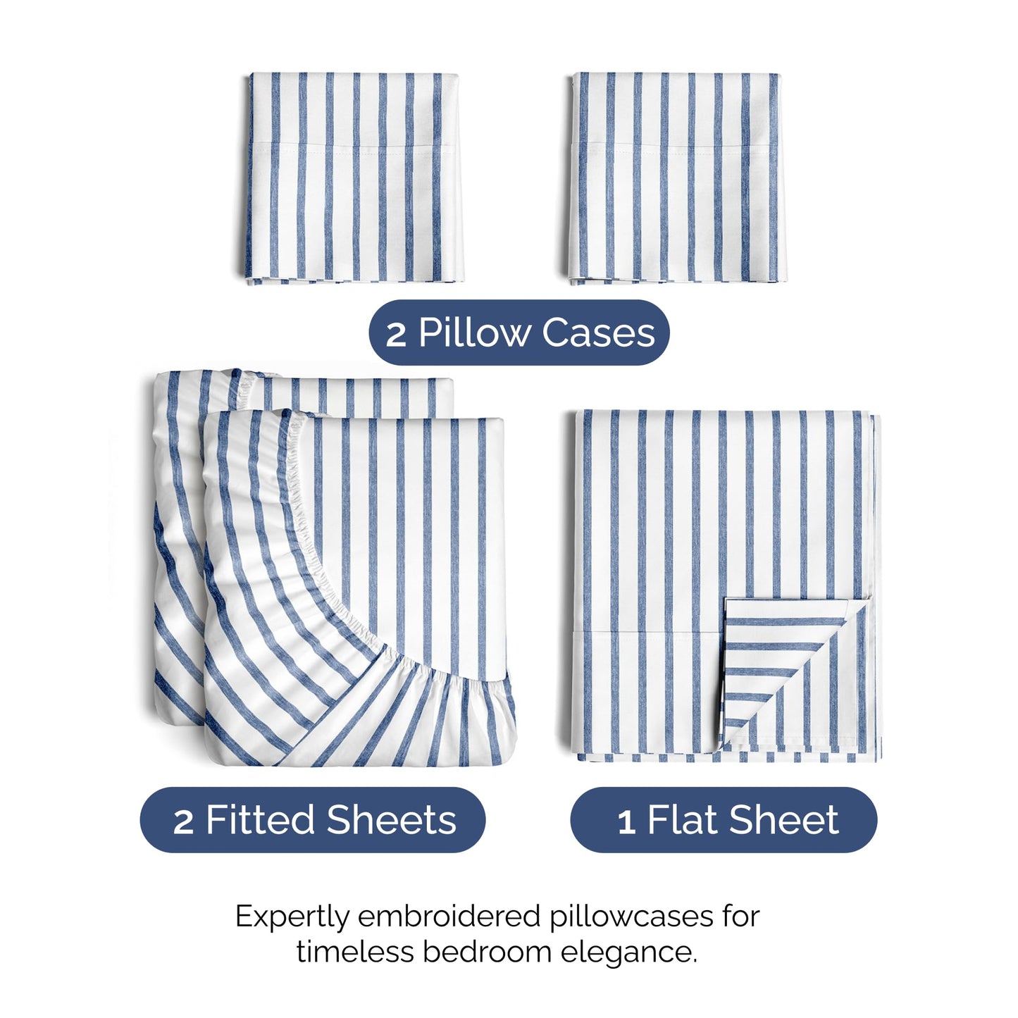 Split King Size 5 Piece Sheet Set - Comfy Breathable & Cooling Bed Sheets Set - Hotel Luxury Bedding for Women, Men, Kids, Teens, Boys & Girls - Deep Pockets & Wrinkle Free - Oeko-Tex - Blue Stripes 2