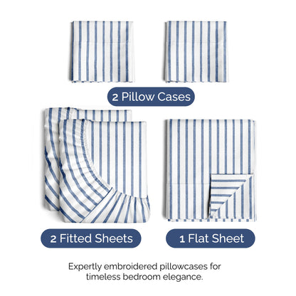 Split King Size 5 Piece Sheet Set - Comfy Breathable & Cooling Bed Sheets Set - Hotel Luxury Bedding for Women, Men, Kids, Teens, Boys & Girls - Deep Pockets & Wrinkle Free - Oeko-Tex - Blue Stripes 2