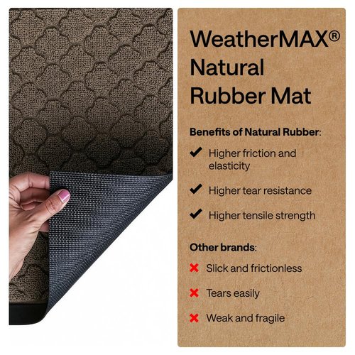 GORILLA GRIP 100% Waterproof All-Season WeatherMAX Doormat 35x23, US Designed Natural Rubber, Stain and Fade Resistant, Low Profile Indoor Outdoor Door Mats, Easy Clean Patio Mat, Latte Quatrefoil