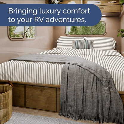 RV Short Queen Sheet Set 60 X 75 - 4 Piece RV Short Queen Bed Sheets - Soft, Breathable & Cooling - Designed for Bunks, Trailers & Campers - Fits 8” to 12" Mattress - Luxury Bedding - Beige Stripes 2