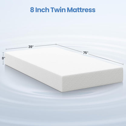 Yaheetech Twin Mattress - 8 Inch Cooling Gel Memory Foam with Green Tea for Fresh Sleep | Medium Firm, CertiPUR-US Certified