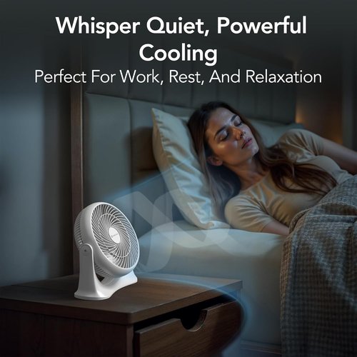 Comfort Zone 11-Inch High-Velocity Tabletop Air Circulator Fan – Quiet 3-Speed Personal Turbo Fan with 90° Adjustable Tilt & Carry Handle – Compact Desk Fan for Home, Office, or Bedroom – White
