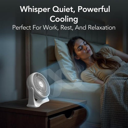 Comfort Zone 11-Inch High-Velocity Tabletop Air Circulator Fan – Quiet 3-Speed Personal Turbo Fan with 90° Adjustable Tilt & Carry Handle – Compact Desk Fan for Home, Office, or Bedroom – White
