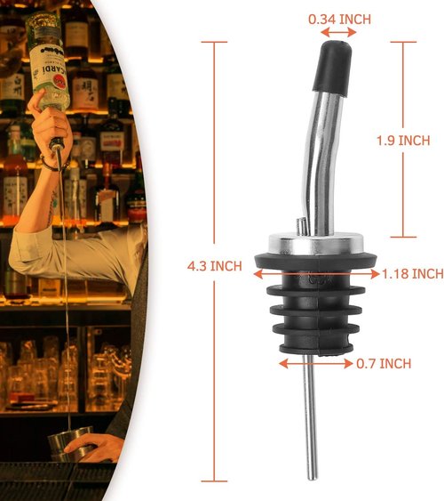AOZITA 48 Pack Stainless Steel Classic Bottle Pourers Tapered Spout - Liquor Pourers with Rubber Dust Caps