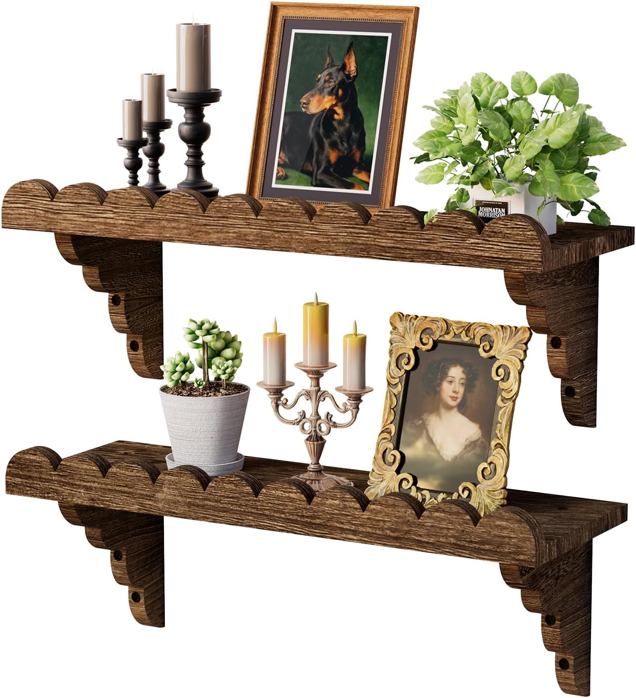 QsQueen Scalloped Wood Wall Shelf - 17-Inch Floating Shelf with Easy Installation for Any Room