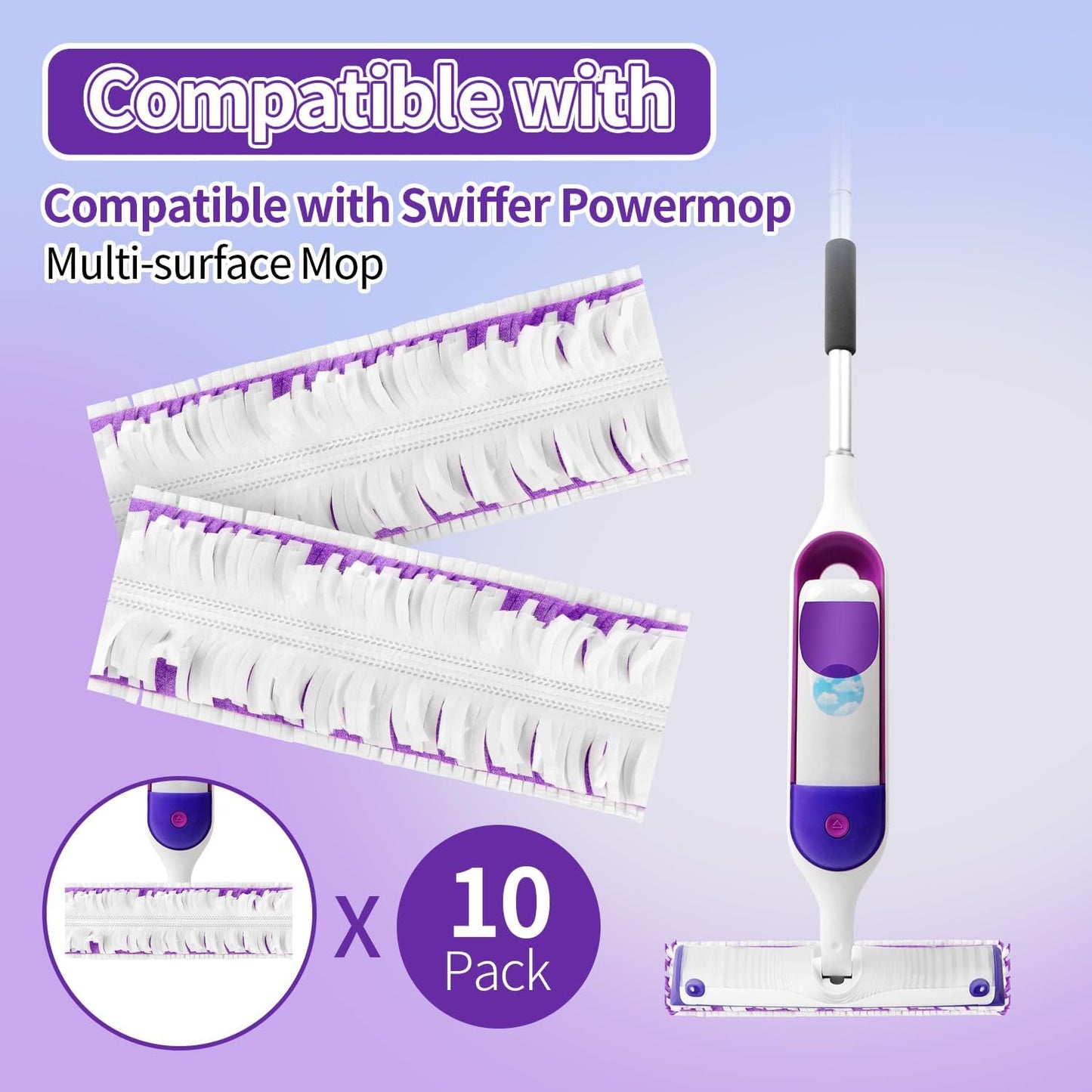 Swiffer Power Mop Pads - Disposable Multi-Surface Cleaning Refills | 10 Count for Wood Floors