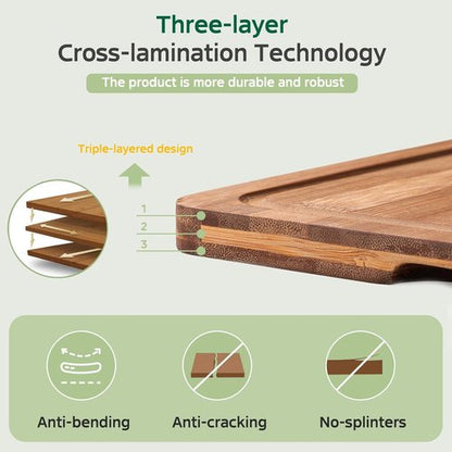 Bamboo Cutting Boards Set of 3 - Premium Wood Chopping & Charcuterie Boards with Juice Groove | Ideal Kitchen Gifts