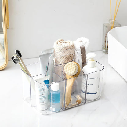Multiuse Caddy Organizer by [Brand Name] - Portable Divided Tote Bin for Art, Makeup & More - Clear