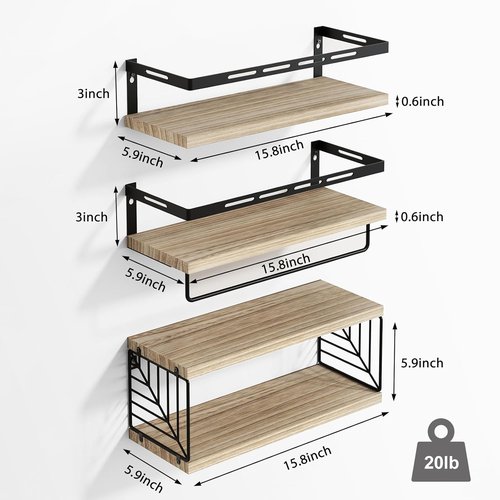 Fixwal Bathroom Shelves - Wall-Mounted Floating Shelves with Metal Frame & Towel Bar | Rustic Brown (3 Plus 1)