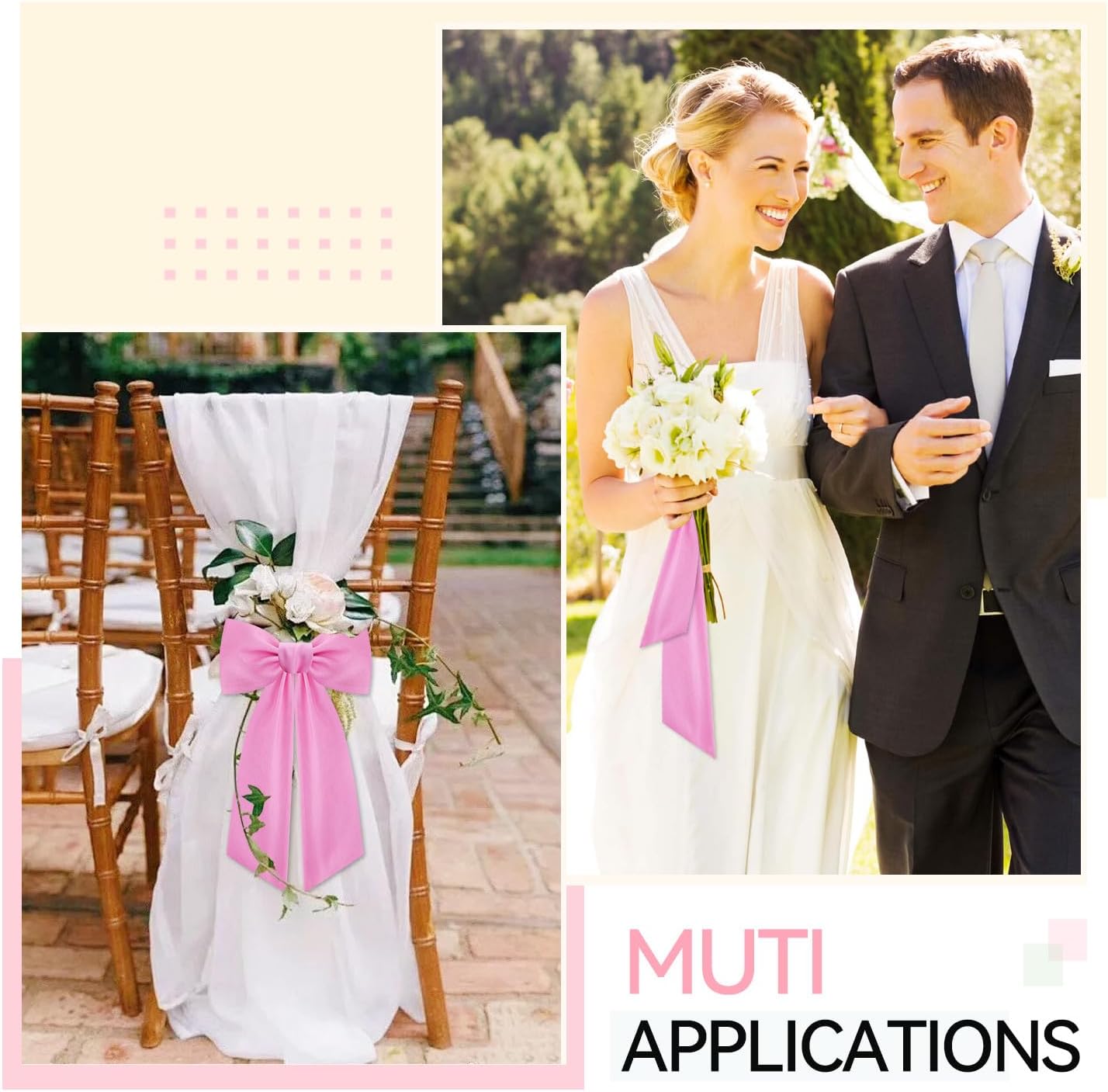 Skiennix Pink Wreath Sash - Elegant Linen Ribbon Bow for Front Door & Porch Decor | 2 Pcs