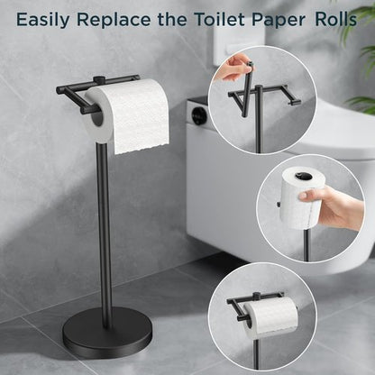 FORIOUS Toilet Paper Holder - Rustproof Stainless Steel Double Post Design | Matte Black Finish