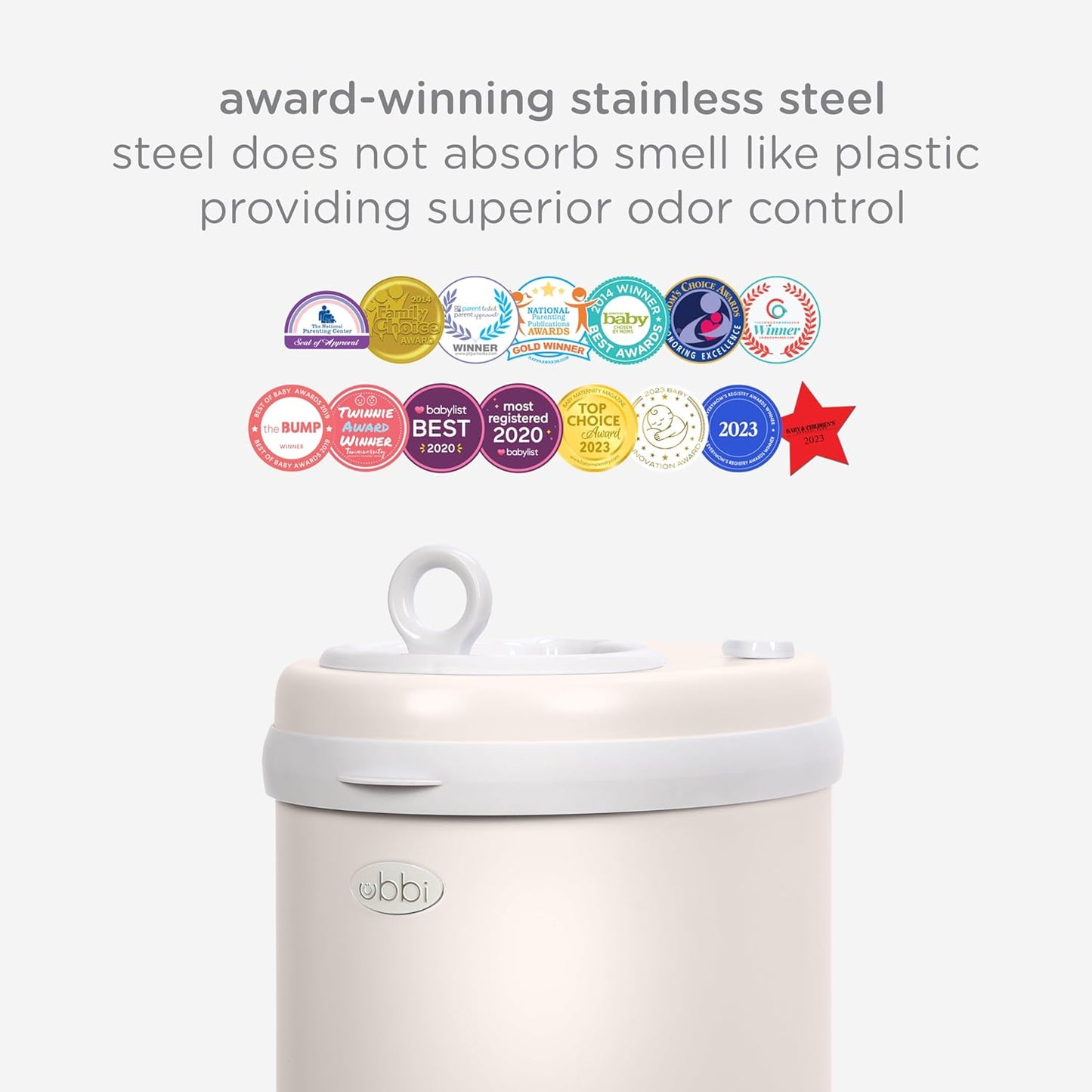 Ubbi Stainless Steel Diaper Pail - Odor Locking Design, No Special Bags Needed | Ivory Color, Award-Winning