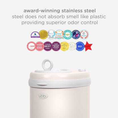 Ubbi Stainless Steel Diaper Pail - Odor Locking Design, No Special Bags Needed | Ivory Color, Award-Winning