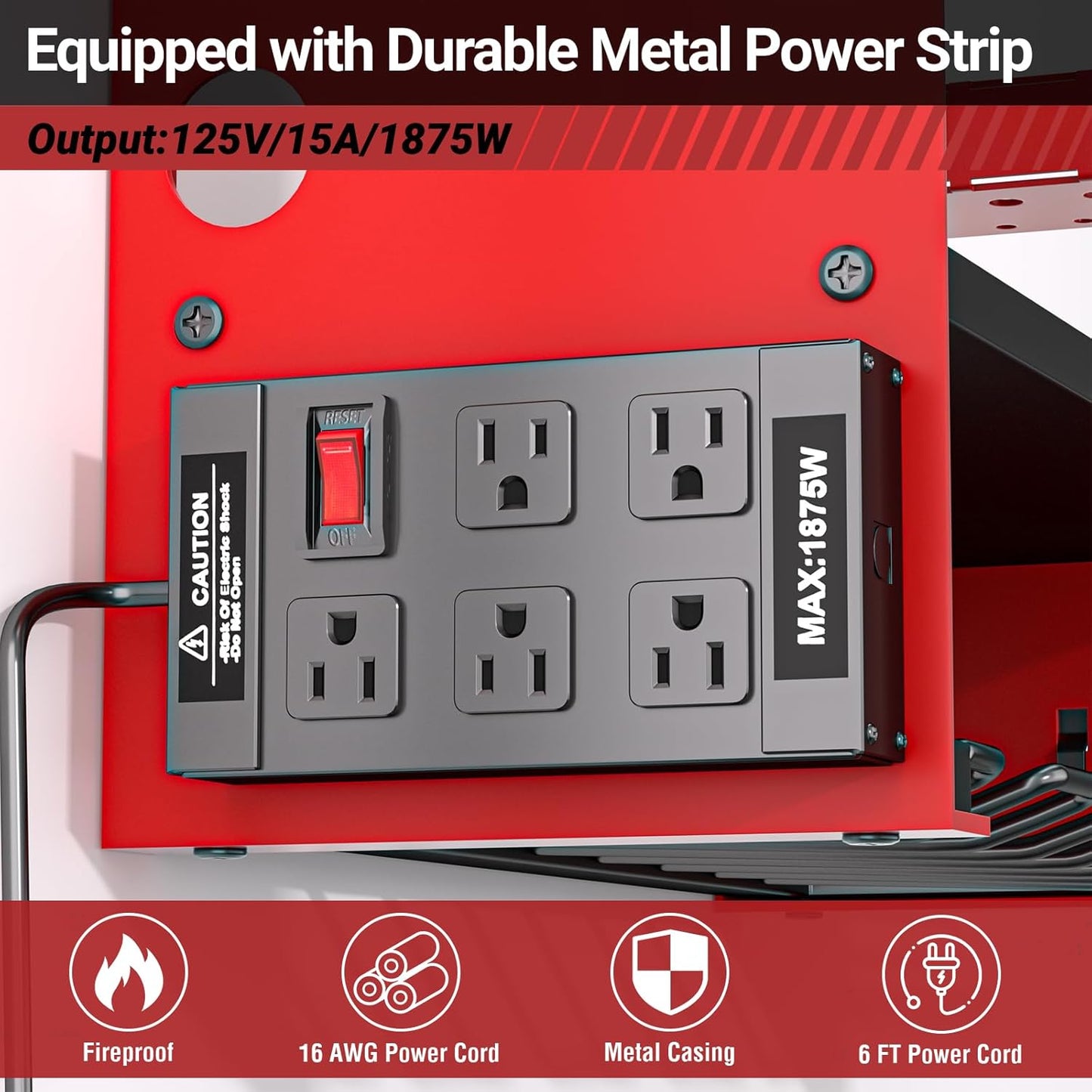 YYR Power Tool Organizer - Heavy-Duty Wall Mount with Charging Station & Battery Storage Rack - Red