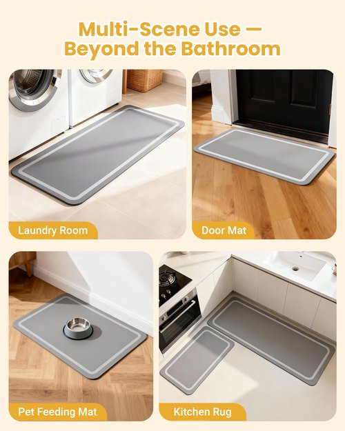 Soft Diatomaceous Earth Bath Mat, Quick Dry Bathroom Mats 2 Piece, Gray Super Absorbent Bath Mat Set, Washable Non Slip Bathroom Rugs, Stone Bath Mats Alternative, 15.74" x 23.62" Plus 15.74" x 47.2"