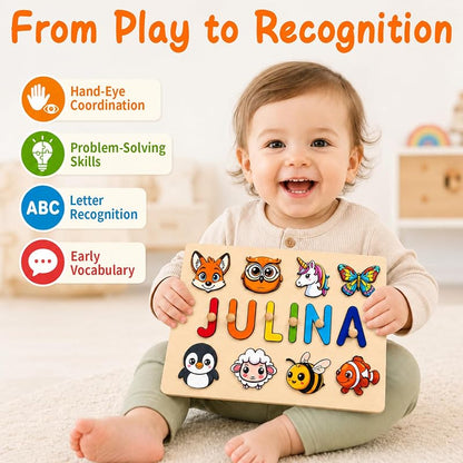 Personalized Wooden Name Puzzle for Toddlers — Custom Name with 35 Designs