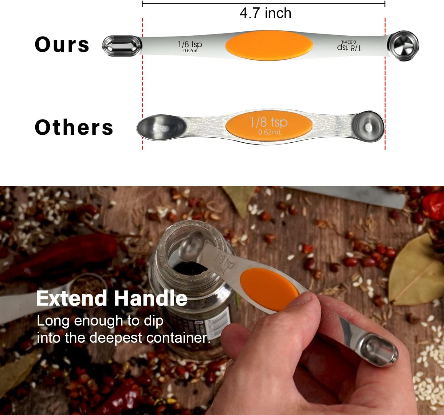 Skiennix Magnetic Measuring Spoons Set - 304 Stainless Steel, Adjustable & Stackable | 7-Piece Multi-Color Set
