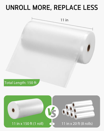 Syntus Vacuum Sealer Bags Roll - 11" x 150' Heavy-Duty BPA-Free Food Storage with Cutter