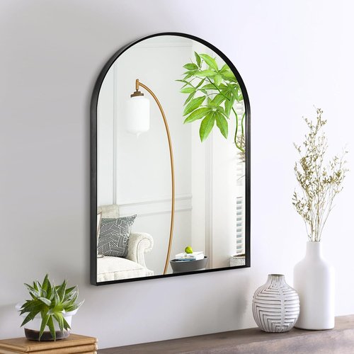 Arched Black Mirror by [Brand Name] - 16" x 20" Metal Frame Vanity Mirror | Shatterproof Tempered Glass for Living Room, Bedroom, Entryway
