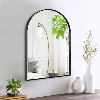 Arched Black Mirror by [Brand Name] - 16" x 20" Metal Frame Vanity Mirror | Shatterproof Tempered Glass for Living Room, Bedroom, Entryway