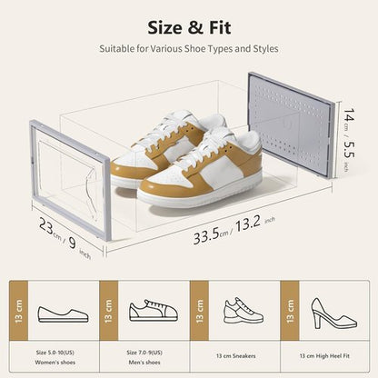 Kuject Shoe Storage Box - Large Stackable Organizer for Closet | 12 Pack Grey, Space-Saving Design