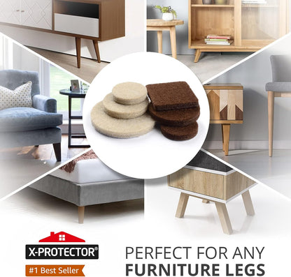 X-PROTECTOR Felt Furniture Pads - 133 Premium Pads for Wood Floor Protection | Brown & Beige