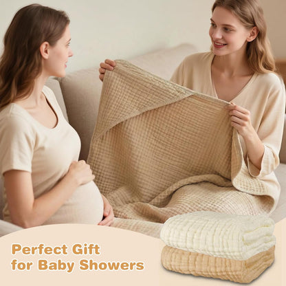 Skiennix Hooded Baby Bath Towels - Soft 100% Muslin Cotton, 6-Layer Absorbent, 32x32 Inch, Unisex 2 Pack