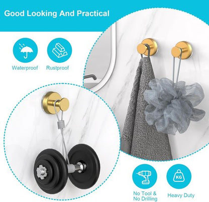 HUFEEOH Suction Cup Hooks - Removable Wall Hanger for Bathroom & Kitchen | 2 Pack O Shape - Gold