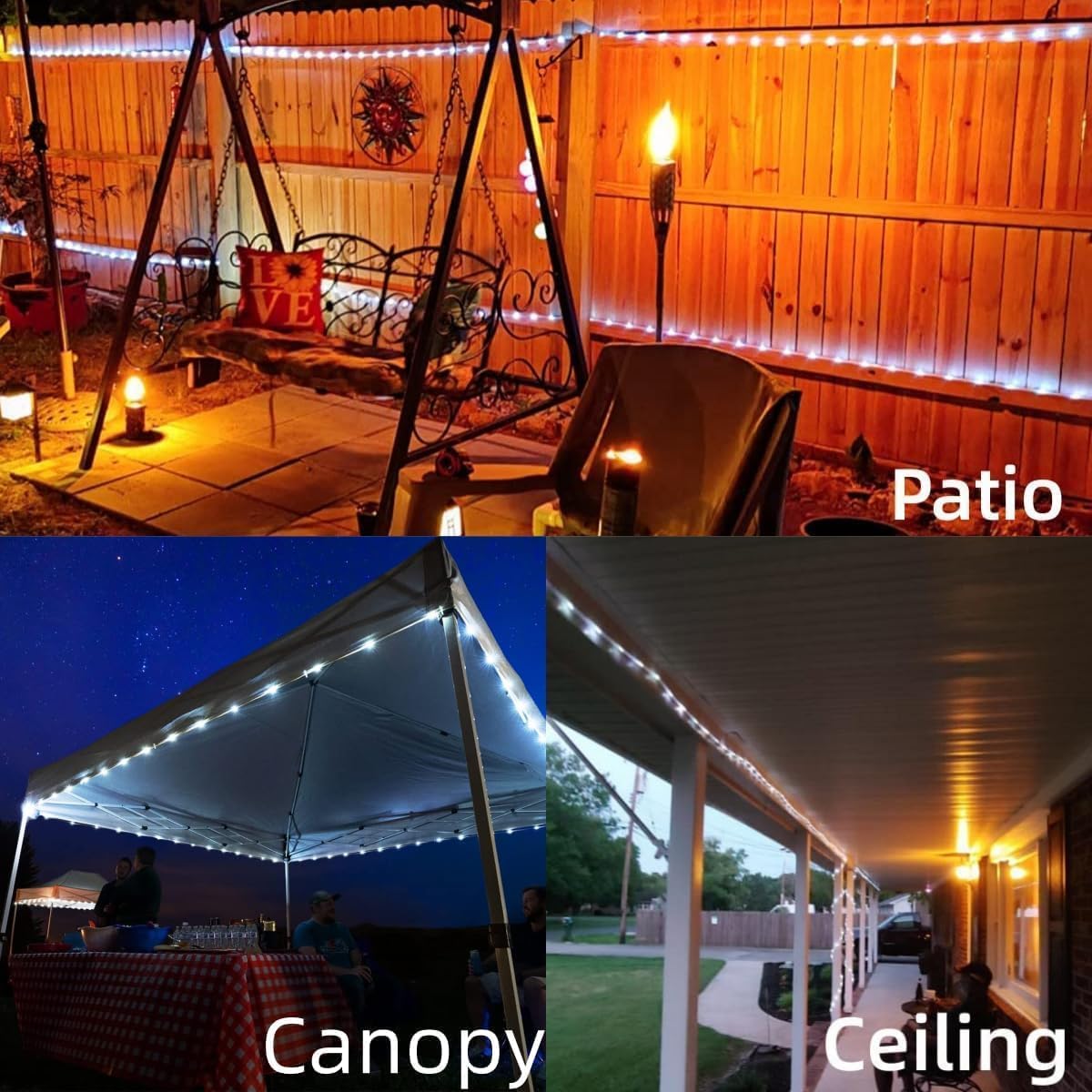 YEGUO Solar Rope Lights - 66ft Waterproof 200 LED White Fairy Lights | 8 Modes in Clear Tube