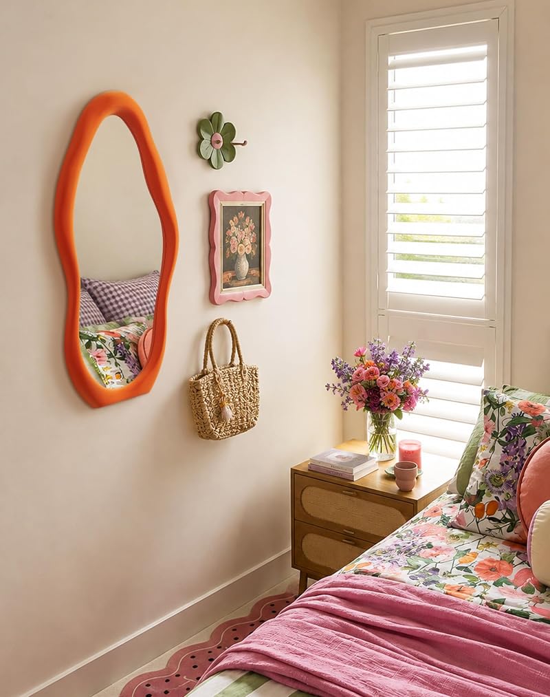 Wavy Wall Mirror for Bathroom Decor 30x14 Orange – Variation: Orange 29.9" L x 13.8" W