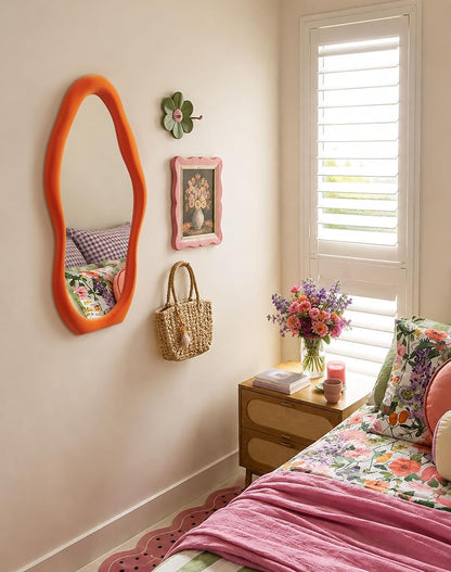 Wavy Wall Mirror for Bathroom Decor 30x14 Orange – Variation: Orange 29.9" L x 13.8" W