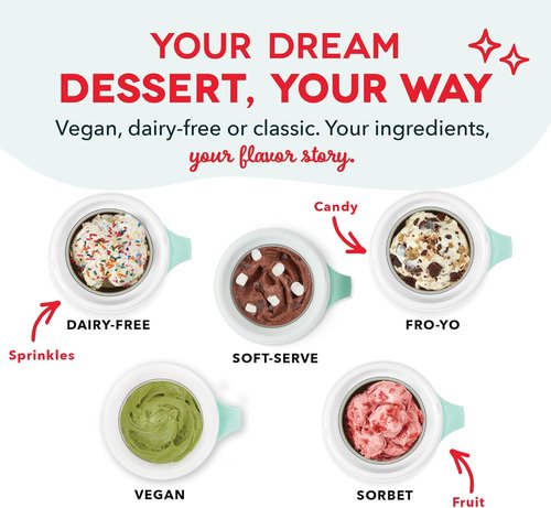 Dash My Mug Ice Cream Maker - Create Delicious Gelato, Frozen Yogurt & Sorbet - Easy Clean, Aqua, 2 Bowls