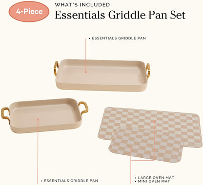 Our Place Essentials 4-Piece Griddle Pan Set - Nonstick Standard & Mini with Silicone Mats | PFAS-Free, Oven Safe, Versatile | Cream