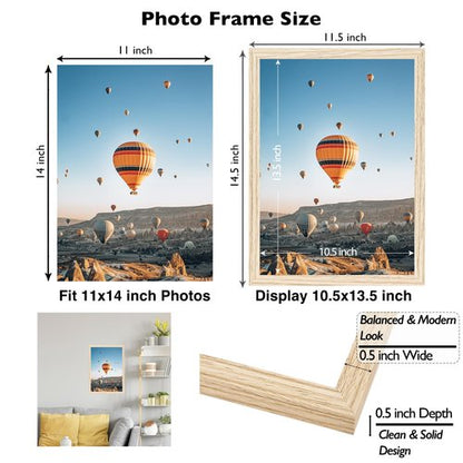 JCJMY 11x14 Picture Frame for Wall Hanging, Wall Mounting Horizontally or Vertically, 11 x 14 Wall Gallery Poster Photo Frame with Shatter Resistant Plexiglass, Natural