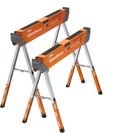 Bora Portamate Speedhorse XT Sawhorse Pair - Heavy-Duty Adjustable 30-36 Inch Metal Top | Ideal for Contractors & Carpenters