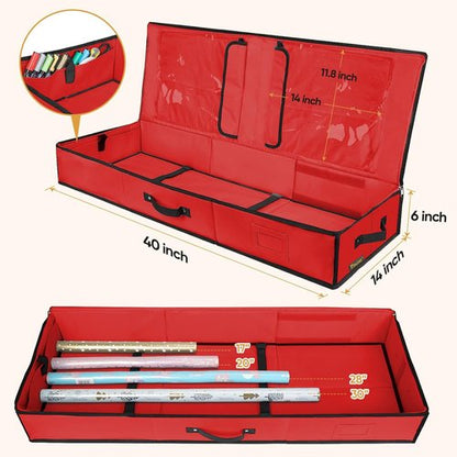 BALEINE Gift Wrap Storage Bag - 40" Durable 600D Oxford Fabric Organizer with Flexible Partitions | Red