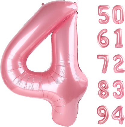 Pearlescent Pink Number 4 Balloon - 40 Inch Large Birthday Decoration for Girls' 4th Party