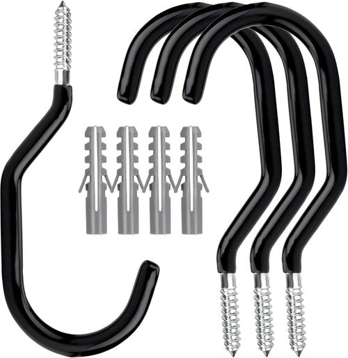 Febwind Heavy Duty Bike Hooks - 4 Pack Screw-In Hangers for Garage Ceiling & Wall Storage | Black