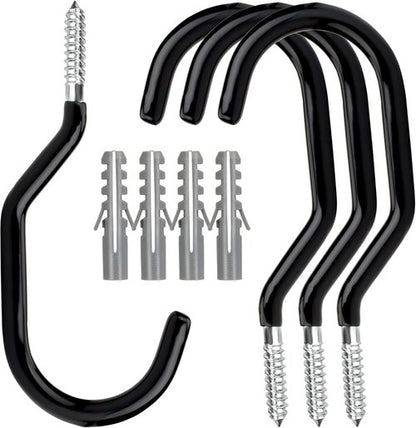 Febwind Heavy Duty Bike Hooks - 4 Pack Screw-In Hangers for Garage Ceiling & Wall Storage | Black