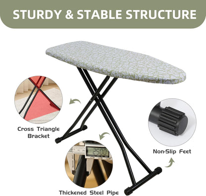 Skiennix Adjustable Height Ironing Board - Folding Design with Heat-Resistant Cover | Compact Flower Print