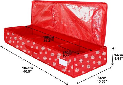 Gift Wrap Storage Organizer by Christmas | Heavy-Duty 600D Underbed Bag with Pockets for Holiday Accessories