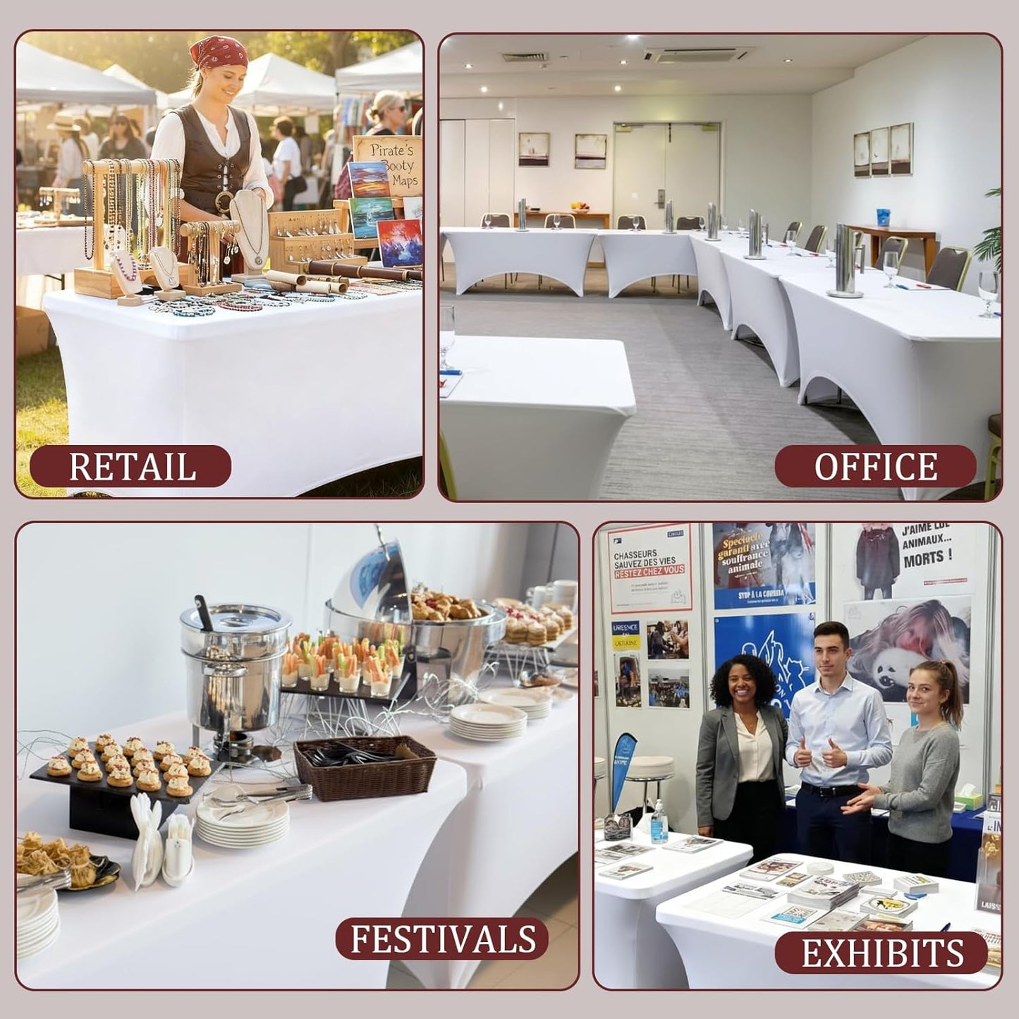 Skiennix 2 Pack White Spandex Table Covers - Fitted, Wrinkle Resistant, 6ft x 18in for Events & Parties