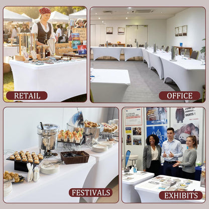 Skiennix 2 Pack White Spandex Table Covers - Fitted, Wrinkle Resistant, 6ft x 18in for Events & Parties